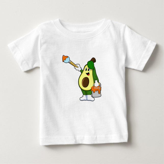 Avocado as Painter with Paint brush Baby T-Shirt (Front)