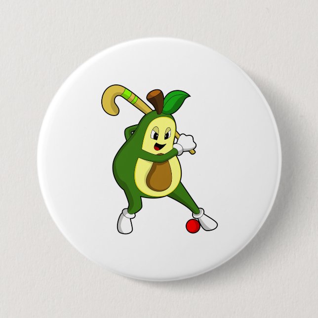 Avocado at Hockey with Hockey bat 7.5 Cm Round Badge (Front)