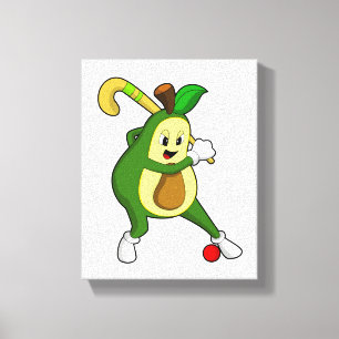 Avocado at Hockey with Hockey bat Canvas Print