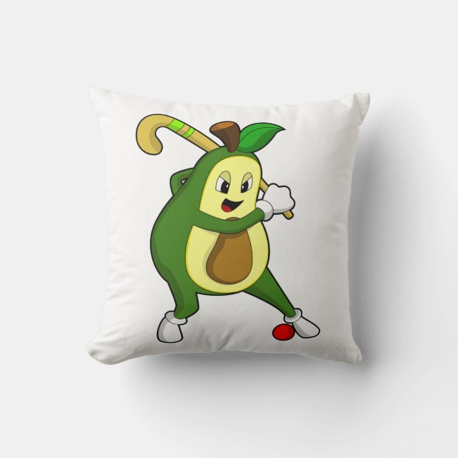 Avocado at Hockey with Hockey bat Cushion (Front)
