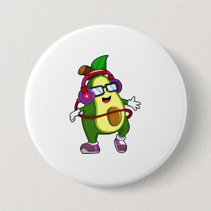 Avocado at Music with Headphone 7.5 Cm Round Badge