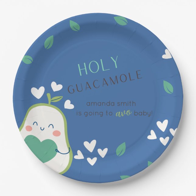 Avocado Baby Shower, Baby Boy, Cute Avocado Paper Plate (Front)
