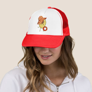 Avocado beach girl with sun hat and swim ring