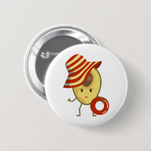 Avocado beach girl with sun hat and swim ring 6 cm round badge