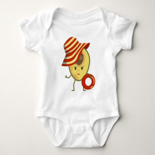 Avocado beach girl with sun hat and swim ring baby bodysuit