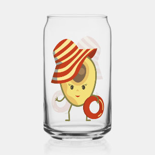 Avocado beach girl with sun hat and swim ring can glass