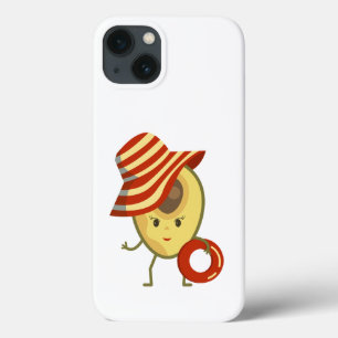 Avocado beach girl with sun hat and swim ring iPhone 13 case