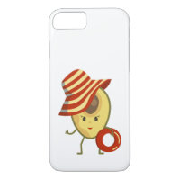 Avocado beach girl with sun hat and swim ring