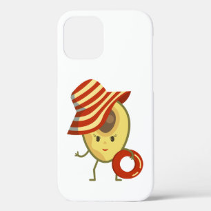 Avocado beach girl with sun hat and swim ring iPhone 12 case