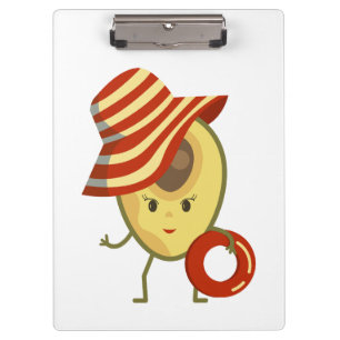 Avocado beach girl with sun hat and swim ring clipboard