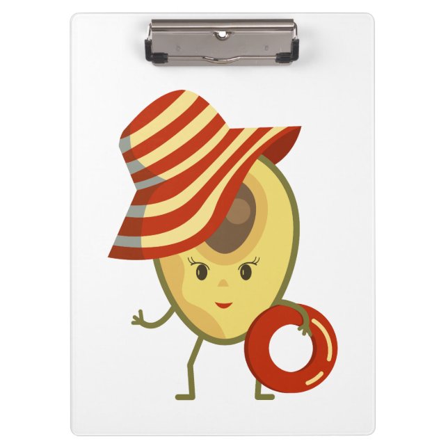 Avocado beach girl with sun hat and swim ring clipboard (Front)