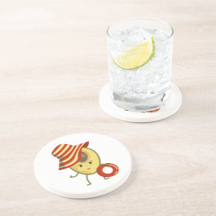 Avocado beach girl with sun hat and swim ring coaster