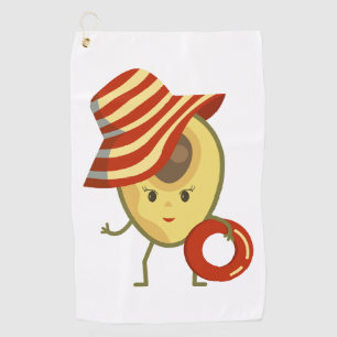 Avocado beach girl with sun hat and swim ring golf towel