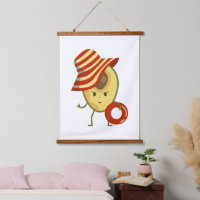 Avocado beach girl with sun hat and swim ring