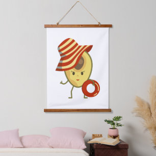 Avocado beach girl with sun hat and swim ring hanging tapestry