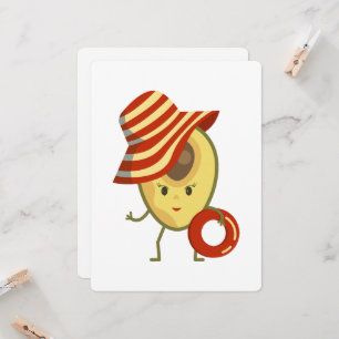Avocado beach girl with sun hat and swim ring invitation