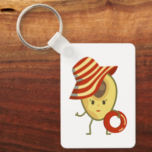 Avocado beach girl with sun hat and swim ring key ring