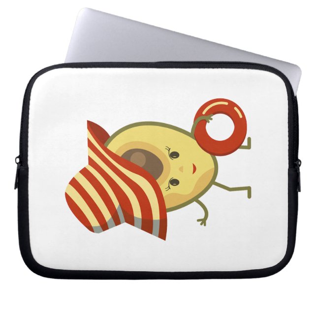 Avocado beach girl with sun hat and swim ring laptop sleeve (Front)