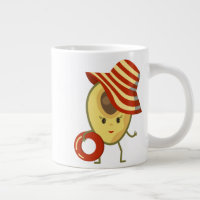 Avocado beach girl with sun hat and swim ring