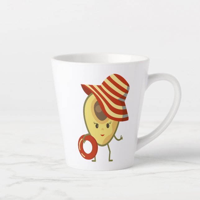 Avocado beach girl with sun hat and swim ring latte mug (Right)
