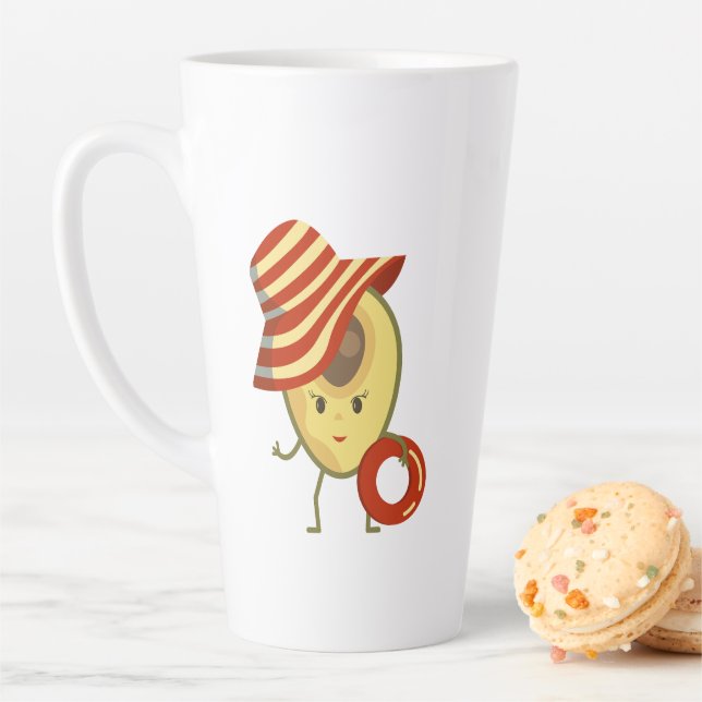 Avocado beach girl with sun hat and swim ring latte mug (In Situ)
