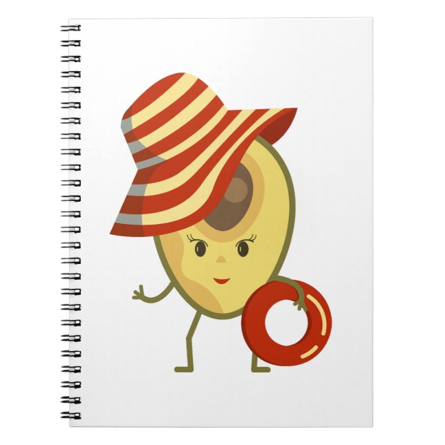 Avocado beach girl with sun hat and swim ring notebook (Front)