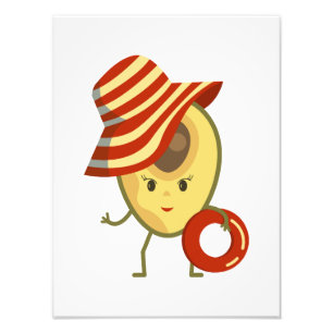 Avocado beach girl with sun hat and swim ring photo print