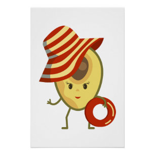 Avocado beach girl with sun hat and swim ring poster