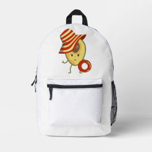 Avocado beach girl with sun hat and swim ring printed backpack