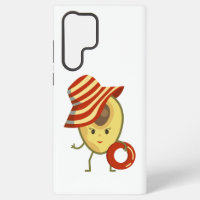 Avocado beach girl with sun hat and swim ring