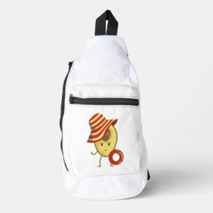 Avocado beach girl with sun hat and swim ring sling bag