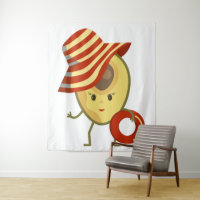 Avocado beach girl with sun hat and swim ring