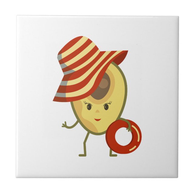 Avocado beach girl with sun hat and swim ring tile (Front)