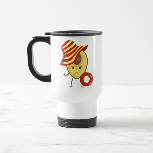 Avocado beach girl with sun hat and swim ring travel mug (Left)