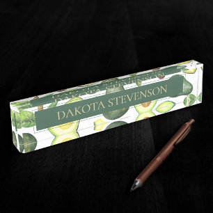 Avocado Blossoms   Dark Green Rustic Fruit Pattern Nameplate