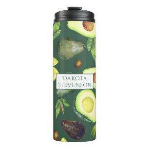 Avocado Blossoms   Dark Green Rustic Fruit Pattern Thermal Tumbler