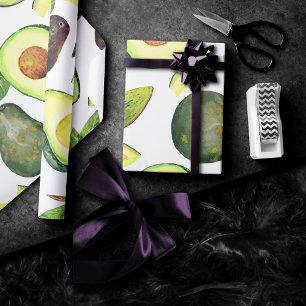 Avocado Blossoms Dark Green Rustic Fruit Pattern Wrapping Paper
