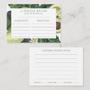 Avocado Blossoms   Dark Green Rustic Recipe Card