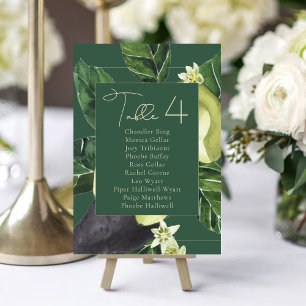 Avocado Blossoms   Dark Green Rustic Seating Names Table Number