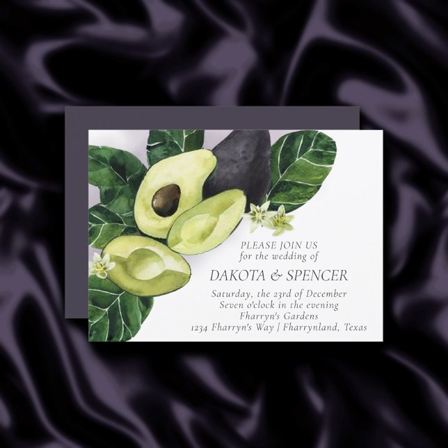 Avocado Blossoms | Moody Green and Eggplant Purple Invitation (Creator Uploaded)