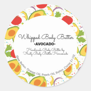 Avocado Body Butter Bath Branding Packaging Classic Round Sticker
