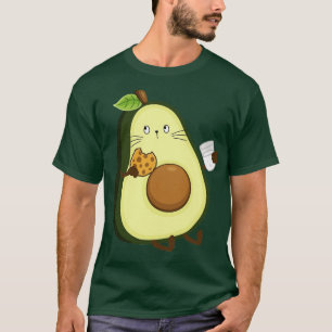 Avocado cat eating cookie and drinking milk T-Shirt