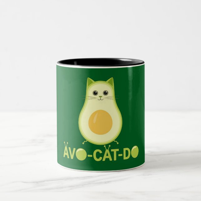 avocado cat kitty Two-Tone coffee mug (Center)