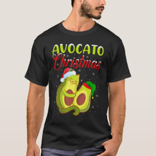 Avocado Cat Xmas Lights Santa Elf Avocato Christma T-Shirt