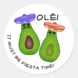 Avocado Couple With Sombreros Classic Round Sticker