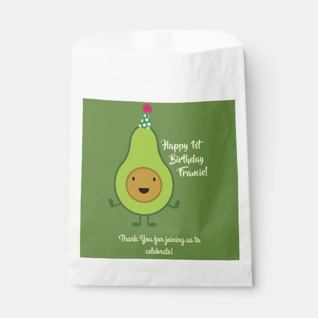 Avocado Cute 1st Birthday Party Favour Bags (Front)