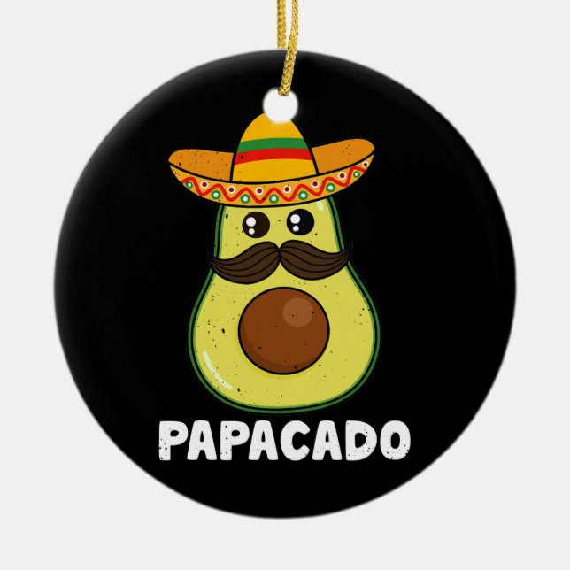 Avocado Dad Vegan Guacamole Papacado Sombrero Ceramic Tree Decoration (Front)