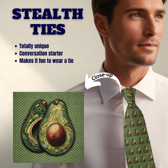 Avocado Faux Embroidered Green Stealth Neck Tie (Creator Uploaded)