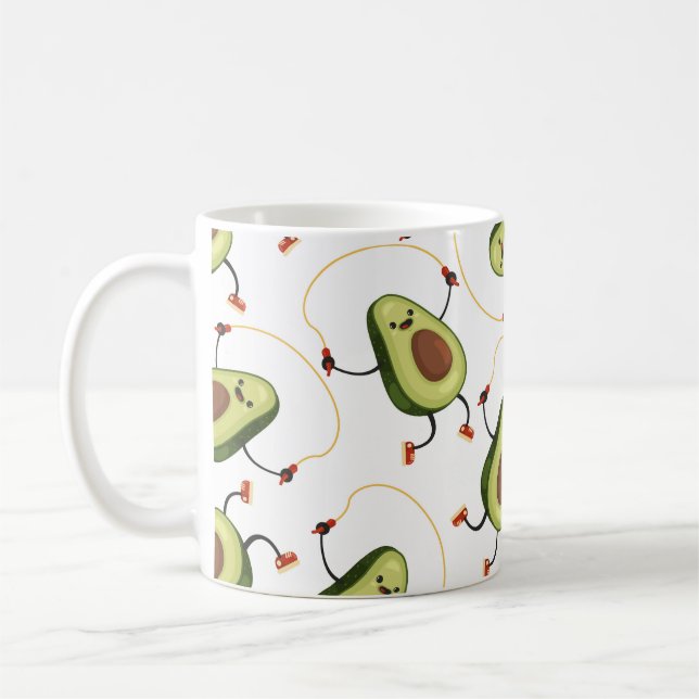 Avocado Fitness: Cute Vintage Pattern Coffee Mug (Left)