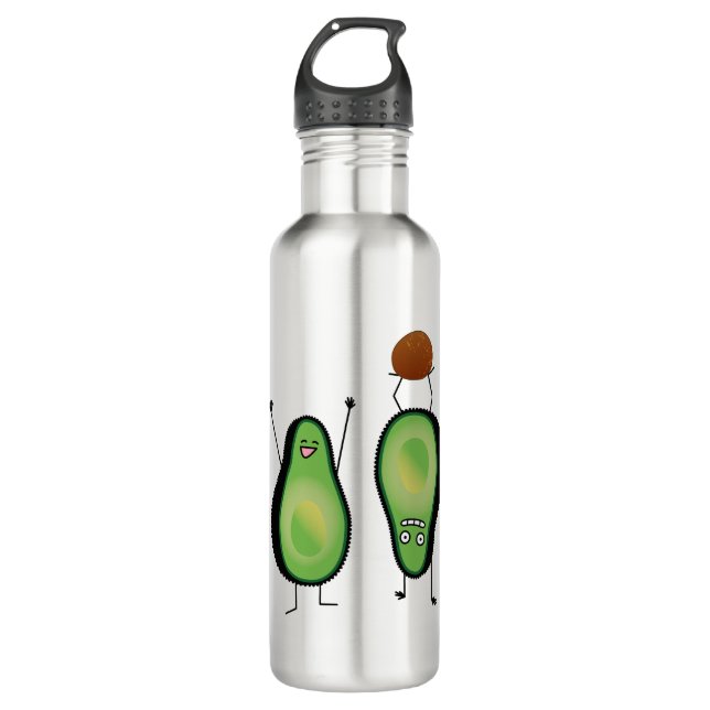 Avocado funny cheering handstand green pit 710 ml water bottle (Front)